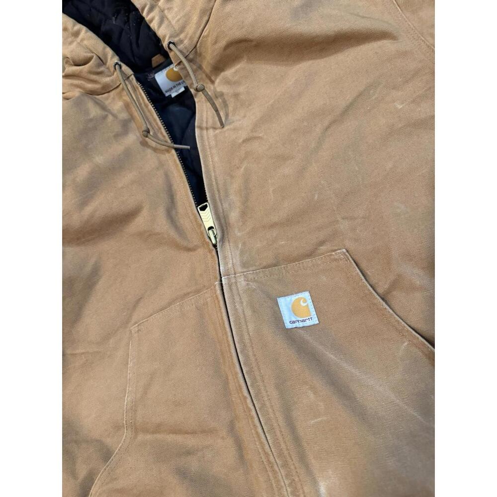 Carhartt Canvas Quilted  Lined Hooded Jacket Men’s XL Tan Brown Heavy Weight - Picture 3 of 7